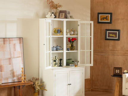 Retro Style Hutch Cabinet With Glass Door, China Cabinet For Home