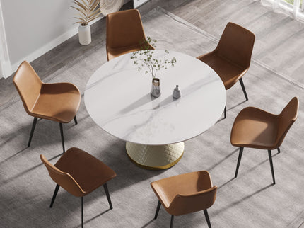Modern Artificial Stone Round Carbon Steel Base Dining Table, Can Accommodate 6 People