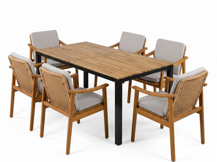 7 Piece Outdoor Patio Dining Set With & 6 Arm Chairs