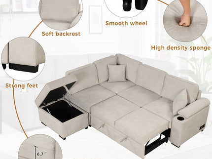 Sleeper Sofa Bed, 2 In 1 Pull Out Sofa Bed L Shape Couch With Storage Ottoman For Living Room, Bedroom Couch And Small Apartment