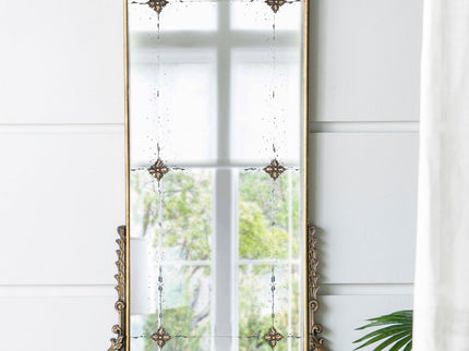 Antique Arched Mirror With Metal Frame, Full Length Mirror For Living Room Bathroom Entryway - Gold