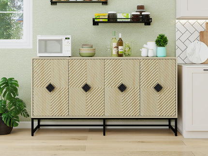Carved 4 Door Sideboard With Storage, Adjustable Shelf