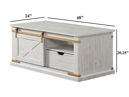 Coffee Table With Storage Drawer And Open Shelves - Antique White / Gold