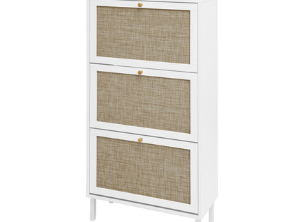 Modern Rattan 3 Door Shoe Rack Cabinet For Entryway