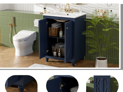 Bathroom Vanity With Ornate Elliptical Motif, Soft Close Hinges