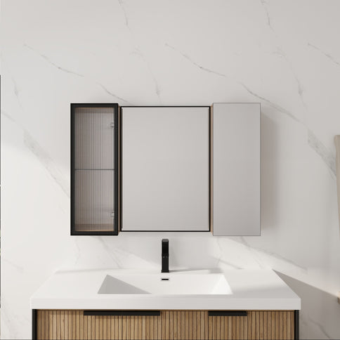 Wall Mounted Cabinet With Soft Close Door, Adjustable Shelves Storage For Bathroom - Imitative Oak