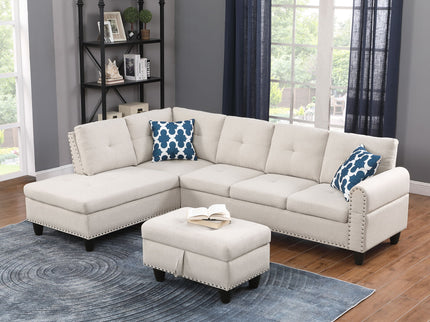 Alger - Wide Left Hand Facing Sofa & Chaise With Ottoman - Beige