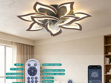 32" Flower Ceiling Fan With LED Dimmable Light, Low Profile Flush Mount Fan With Remote Control, 6 Speeds