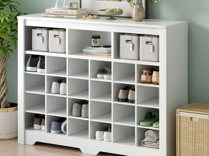 24 Shoe Cubby Console, Shoe Cabinet - White
