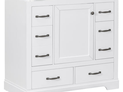 Modern Bathroom Vanity Base Only, 6 Drawer Storage With Adjustable Shelf