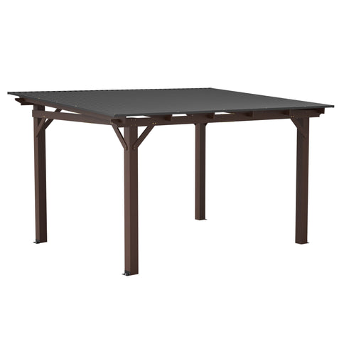 13 X 10 Ft Gazebo With Roof, Spacious Outdoor Patio Shade Structure For Backyard & Garden - Brown