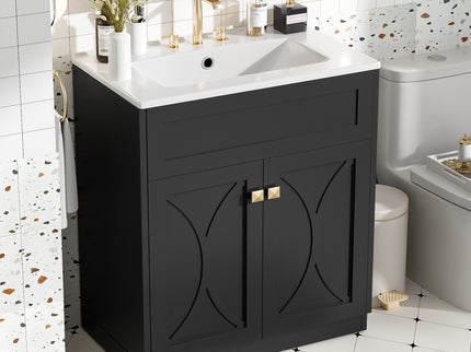 Bathroom Vanity With Sink, Freestanding Storage Cabinet With Handles, Soft Closing Doors