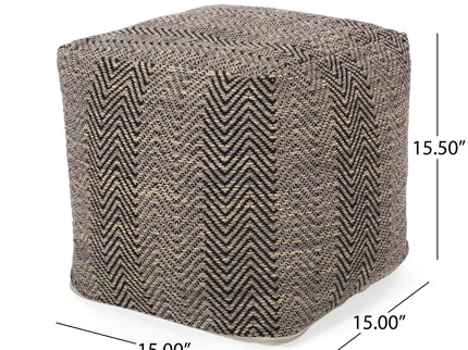 Barracuda - Handcrafted Cotton Pouf With Chevron Pattern - Brown / Beige