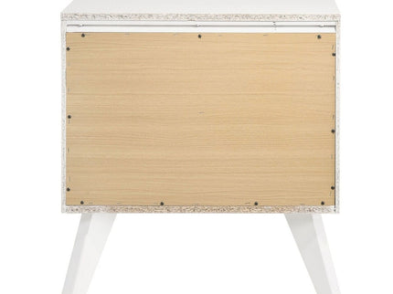 Nightstand With Angled Legs, Round Knobs, Wave Texture, 2 Drawer Bedside Table - White