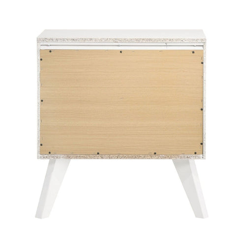 Nightstand With Angled Legs, Round Knobs, Wave Texture, 2 Drawer Bedside Table - White