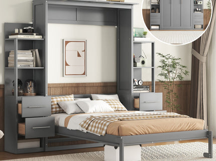 Murphy Wall Bed With LED Lights, Shelves And Drawers