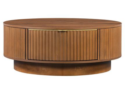 Farmhouse Round Coffee Table With Storage Drawer