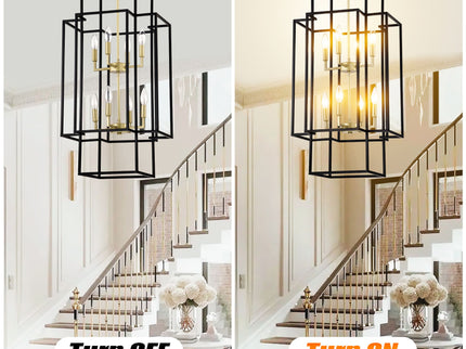 8 Light Lantern Chandelier Lighting, Entryway Chandeliers For High Ceilings, Chandeliers For Dining Room, Foyer, Entry, Staircase, Hallway, Height Adjustable (E12 Bulbs Not Included)