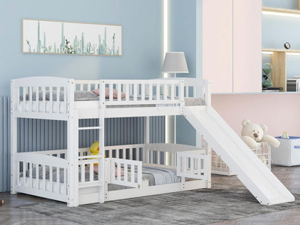 Low Bunk Bed With Slide, Fence And Ladder