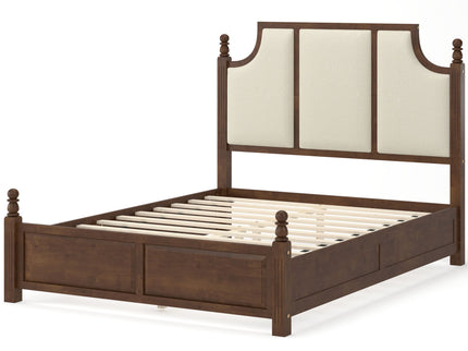Farmhouse Platform Bed Frame & Tall Upholstered Headboard