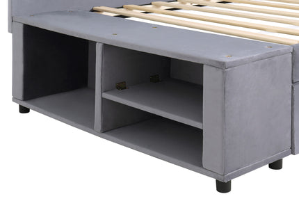 L Shaped Upholstered Platform Bed With Storage And Drawers