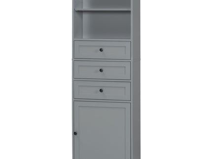 Tall Storage Cabinet With 3 Drawers And Adjustable Shelves For Bathroom