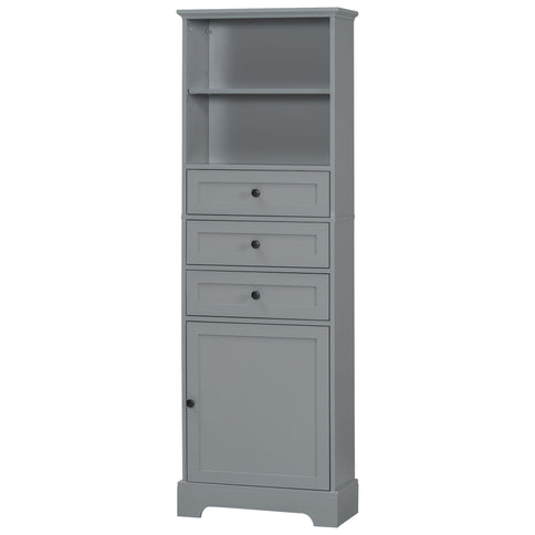 Tall Storage Cabinet With 3 Drawers And Adjustable Shelves For Bathroom