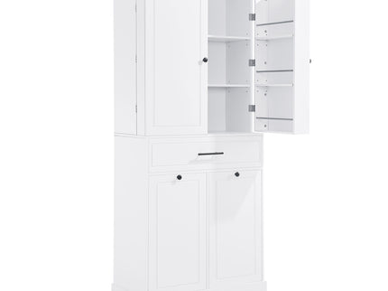 Freestanding Bathroom Storage Cabinet With Doors, Drawers, And Tilt Out Laundry Hamper - White