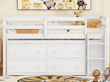 Loft Bed With Retractable Writing Desk And 4 Drawers, With Lateral Portable Desk And Shelves