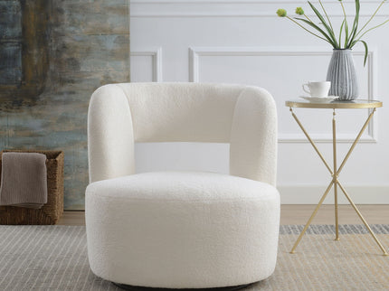 Swivel Comfy Round Barrel Chair With Soft Teddy Fabric For Living Room