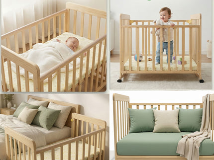 Portable Bedside Bassinet With 3 Heights, Mini Crib For Newborns - Natural Wood
