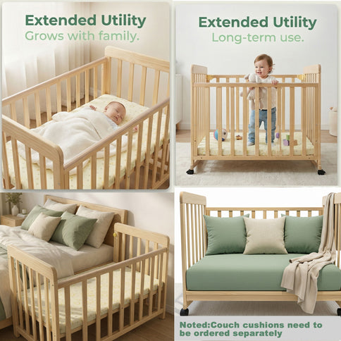 Portable Bedside Bassinet With 3 Heights, Mini Crib For Newborns - Natural Wood
