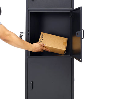 Large Steel Freestanding Floor Parcel Package Drop With Locking Letterbox Drop Mail Box With Multi Compartments - Black