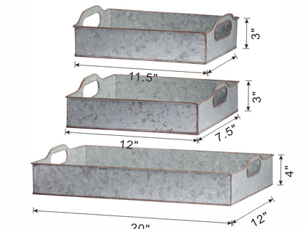 Decorative Galvanized Nesting Trays (Set of 3) - Gray
