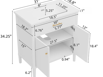 Bathroom Vanity With Sink, Soft Close Doors And Adjustable Shelf