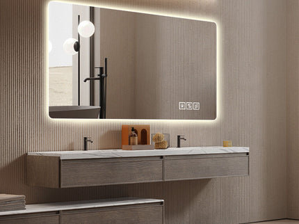 Wall Mounted LED Lighting Mirror With 3 Color Lighting, Dimming, Waterproof, Anti Fog, Touch Switch - Silver