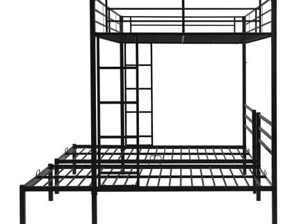 Modern Metal Triple Bunk Bed With Vertical Ladder, Safety Rail, And Storage Shelf - Black