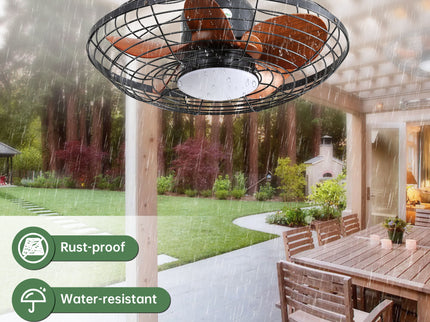 Outdoor Ceiling Fan With DC Motor And LED Light, Blades, Reversible For Patios - Black