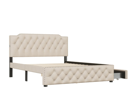 Upholstered Platform Bed With 2 Drawers And 2 Sets Of USB Ports On Each Side, Fabric