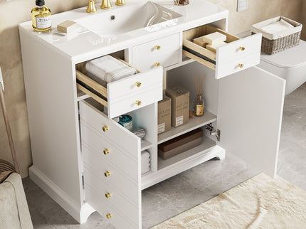 Retro Bathroom Vanity With Sink, Storage Cabinet, Freestanding With 2 Drawers & Soft-Closing Doors