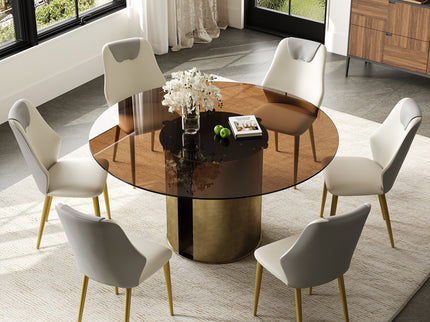 Modern Round Dining Table Set With Glass Top And Steel Legs