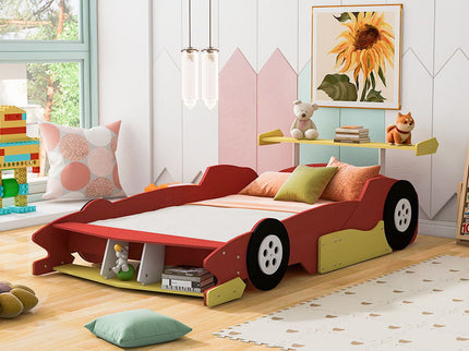 Race Car-Shaped Platform Bed With Wheels