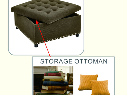 Square Tufted Storage Ottoman With Nailhead Trim