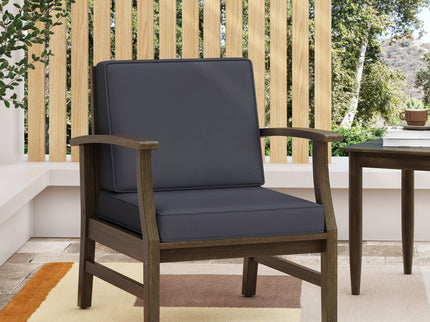 Enchanting Outdoor Club Chair With Slat Panel Design And Water Resistant Cushion - Dark Gray