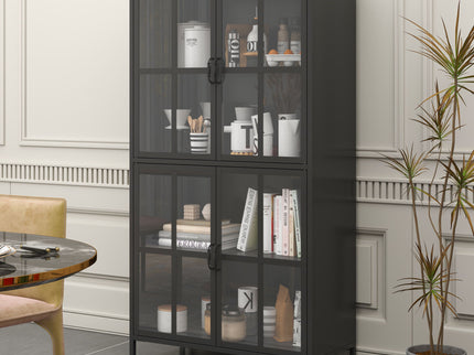 Premium Metal Storage Cabinet With Tempered Glass Doors, Adjustable Shelves, And Anti Tipping Device - Black