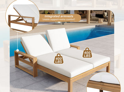 Outdoor Double Lounge Chair With 5 Position Adjustable Backrest