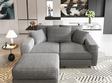 Deep Seat Convertible Sofa With Soft Pillows And Ottomans