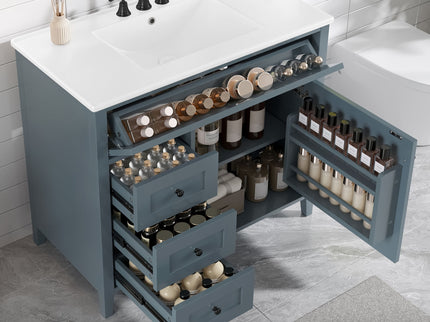 Bathroom Vanity With Sink, 3 Drawers & Cabinet With Adjustable Shelves