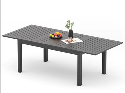Extendable Outdoor Dining Table, All Weather, Slatted Top, Rust Proof - Gray
