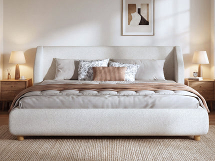 Modern Upholstered Bed Frame With Wingback Headboard